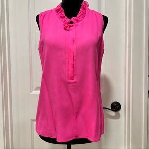 J.Crew Women's Bright Hot Pink Silk Sleeveless Ruffle Collar Top Size 2